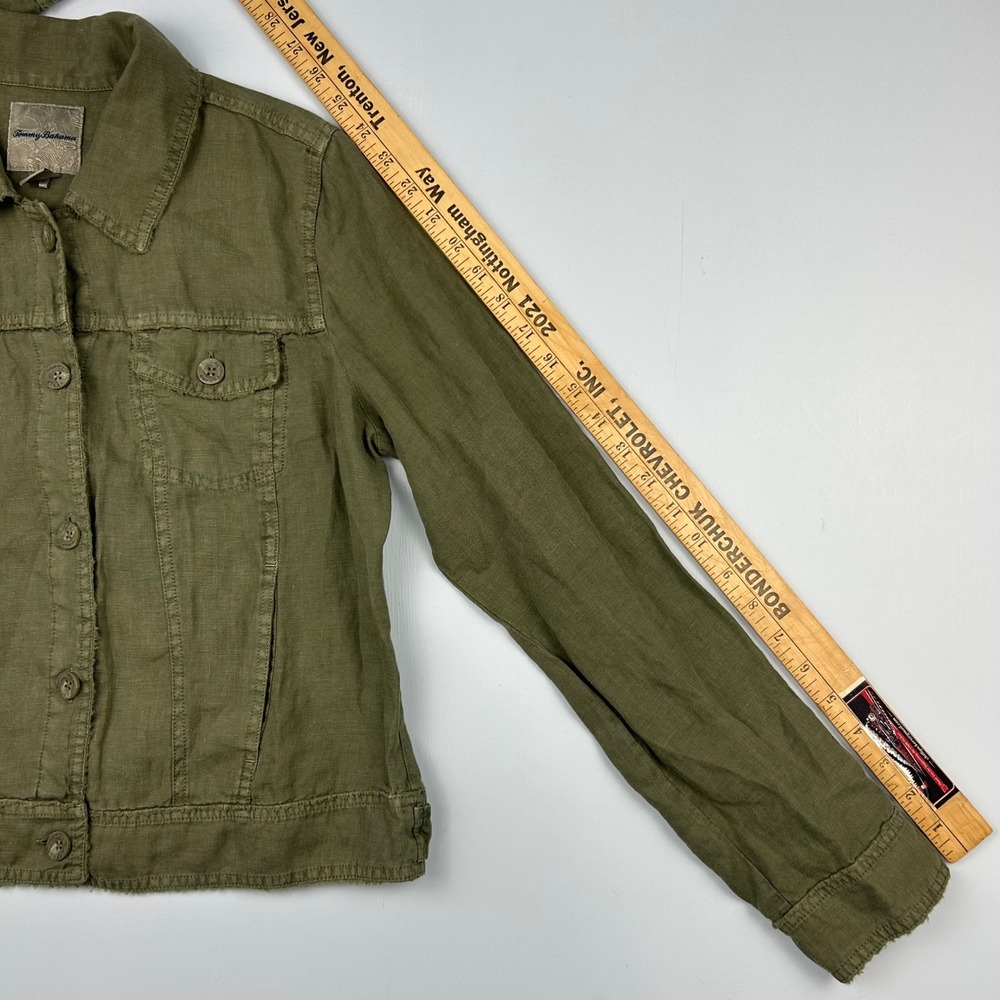 Tommy Bahama Womens Olive Green 100% Linen Button Front Trucker Jacket Size M - Picture 7 of 10